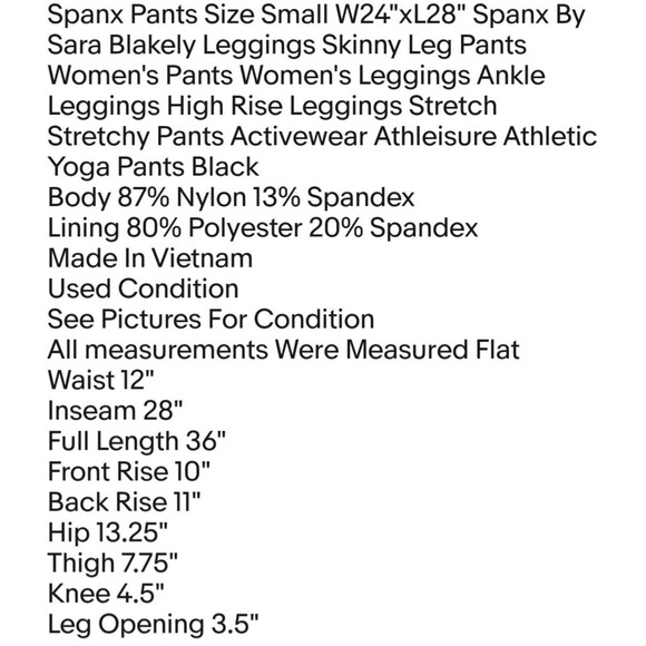 Spanx Pants Size Small W24"xL28" Spanx By Sara Blakely Leggings Skinny Leg Pants - Picture 2 of 6